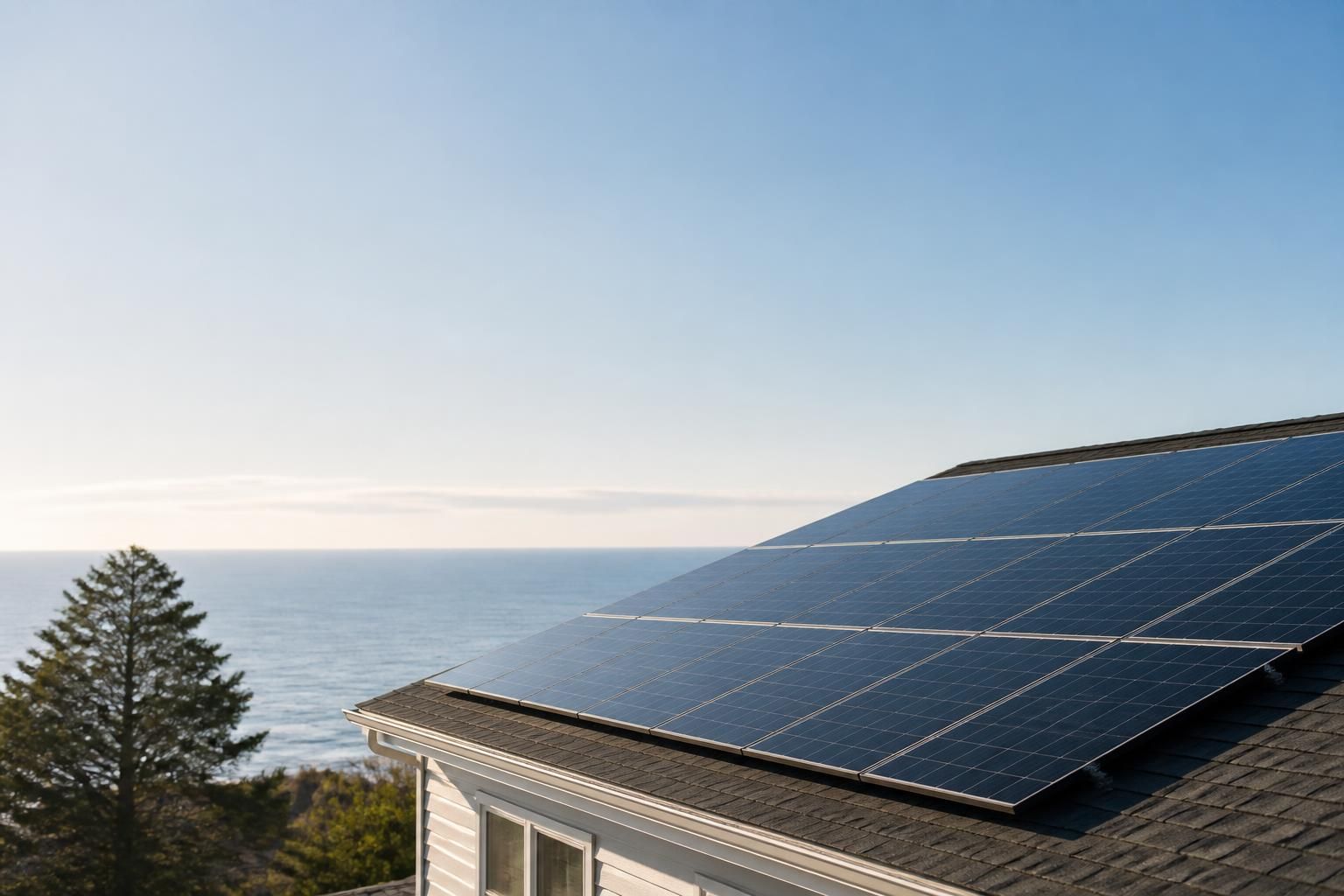 Pristine roofline with freshly cleaned solar panels and open sky